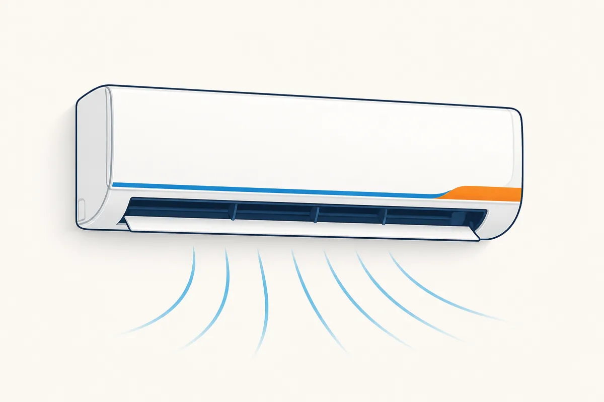 Illustration of a wall-mounted split air conditioner indoor unit