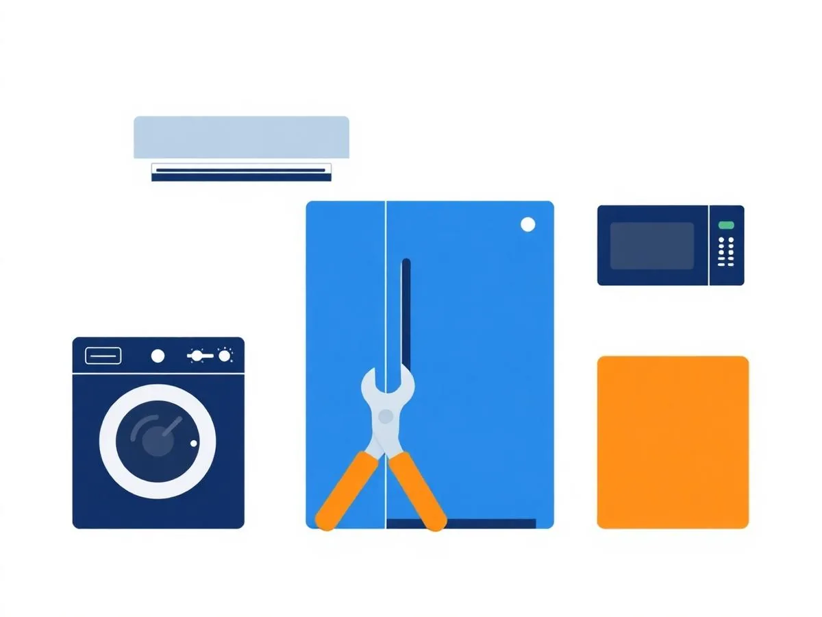 Illustration of household appliances with repair tools