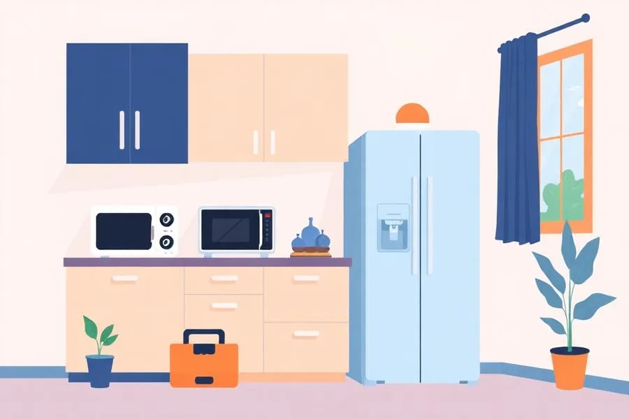 Illustration of household appliances in a home kitchen